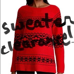CHAPS Knit Fairisle Sweater Red Black Red XL NWT